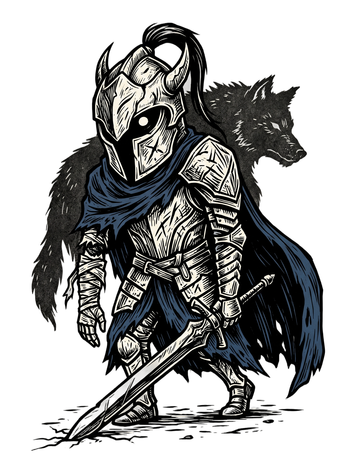 Broken Knight Abysswalker Blackwork Linocut Tee