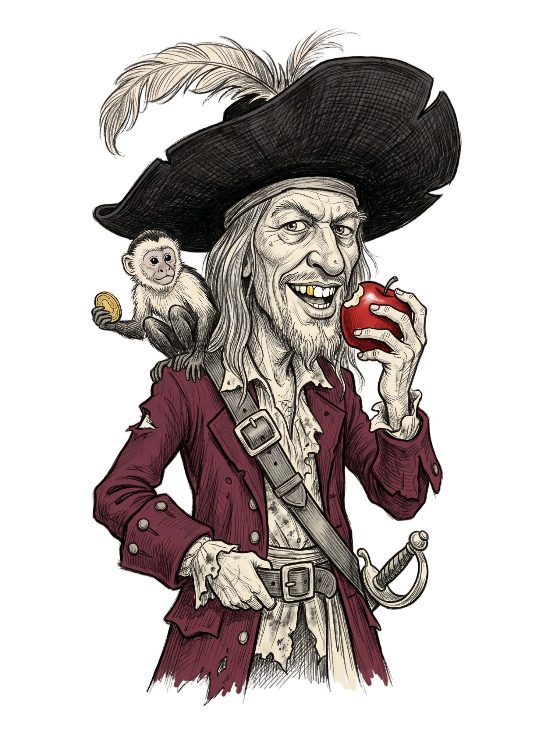 Rogue Pirate Captain Sketch Caricature Tee