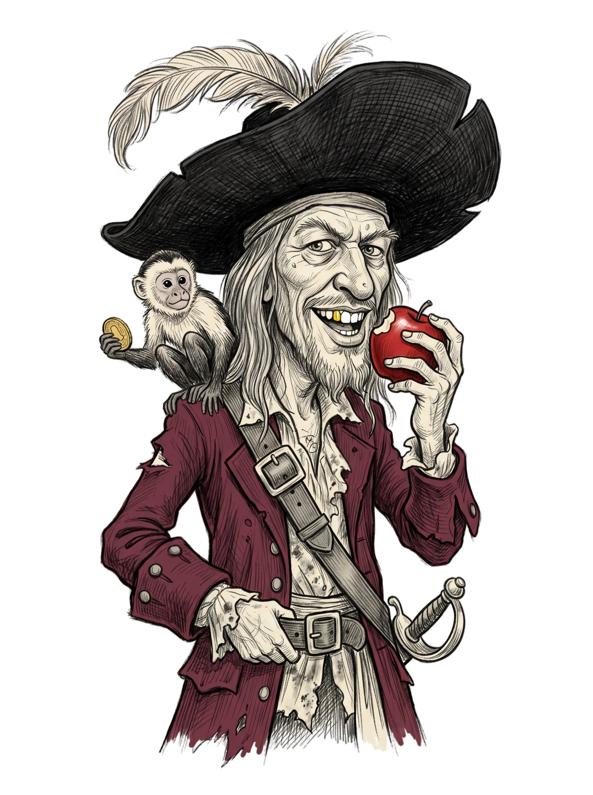 Rogue Pirate Captain Sketch Caricature Tee