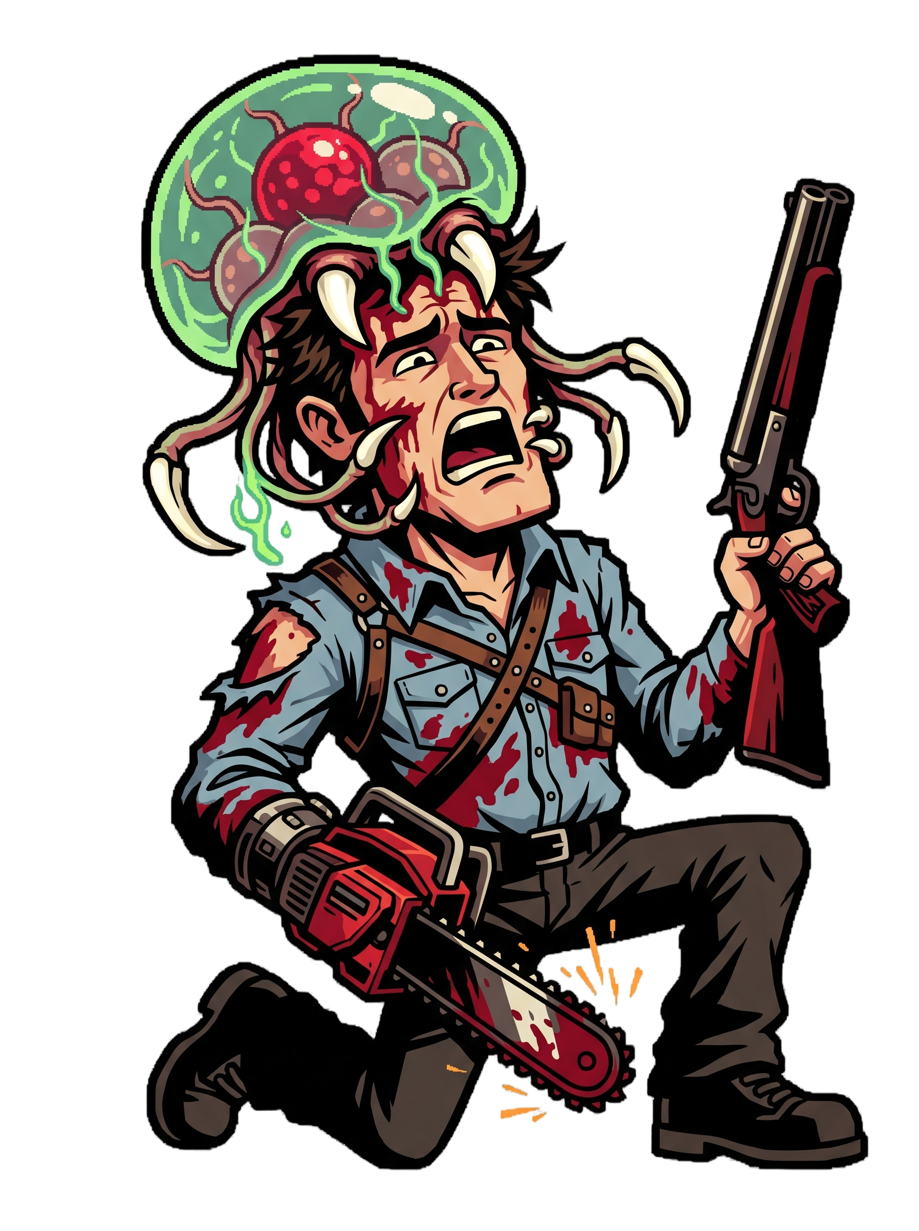 Cabin Horror Survivor vs Space Parasite Pixel Tee — Men's Basic Tee