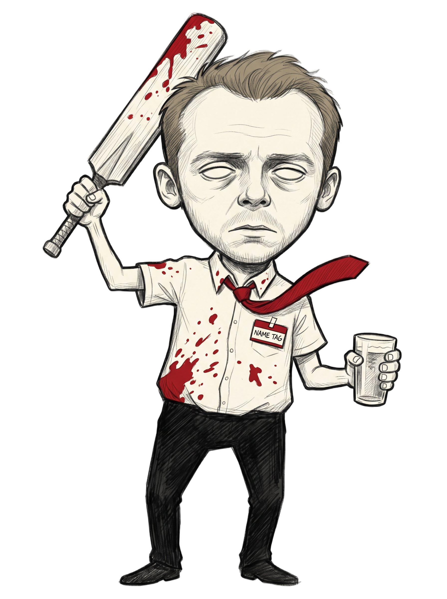 Deadpan Pub Hero Cricket Bat Zombie Sketch Tee