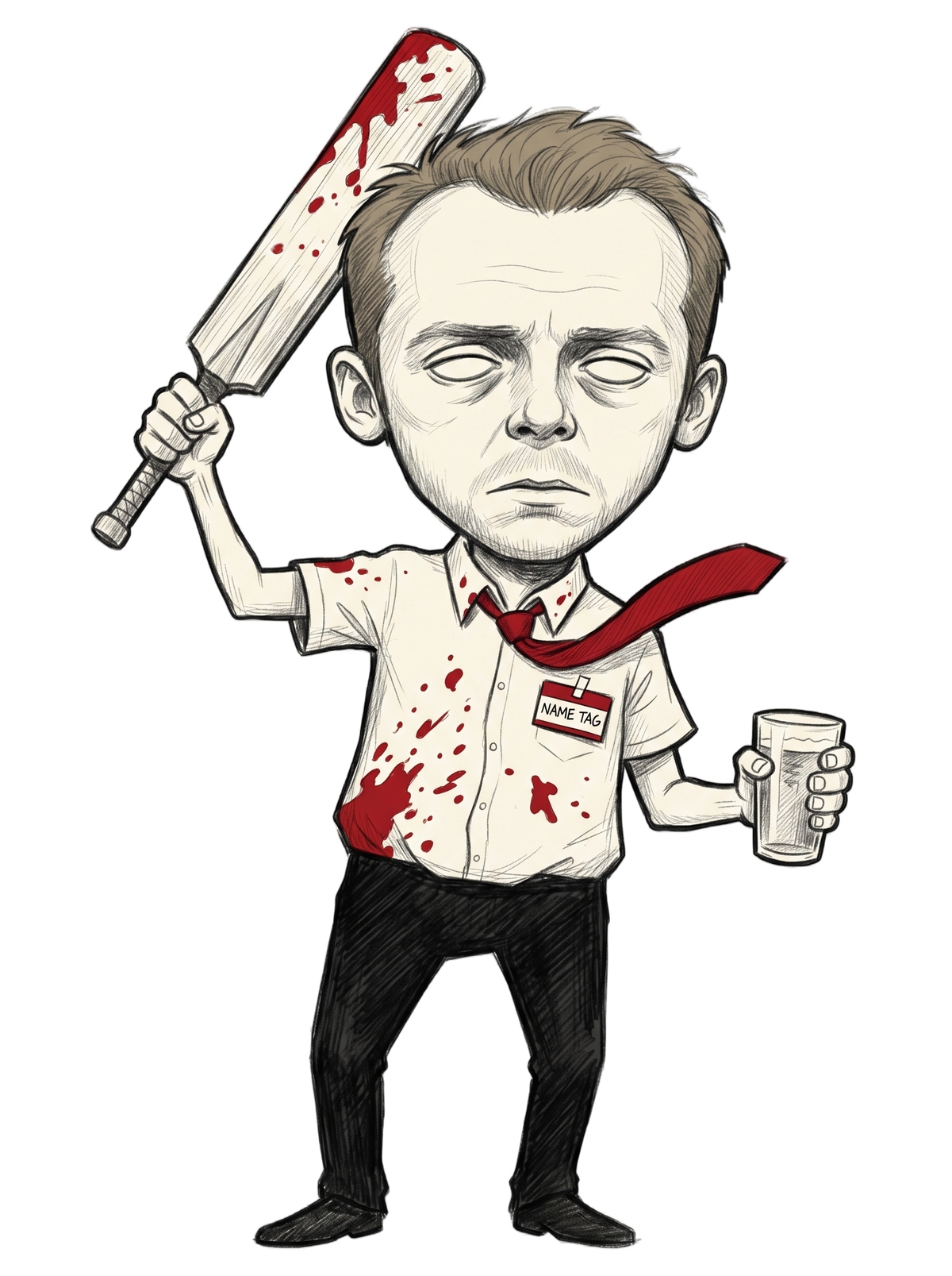 Deadpan Pub Hero Cricket Bat Zombie Sketch Tee