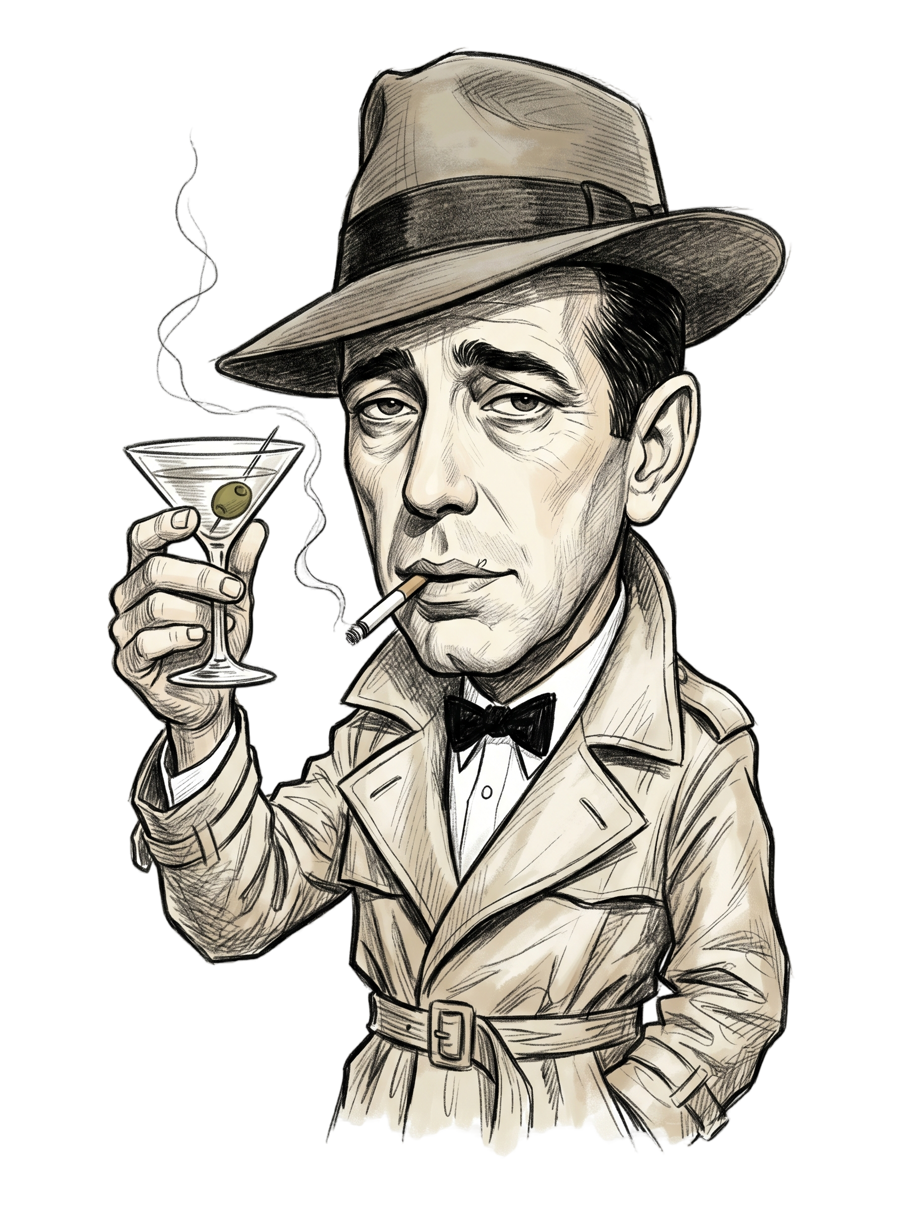 Lonely Barfly Noir Martini Toast Pencil Sketch Tee