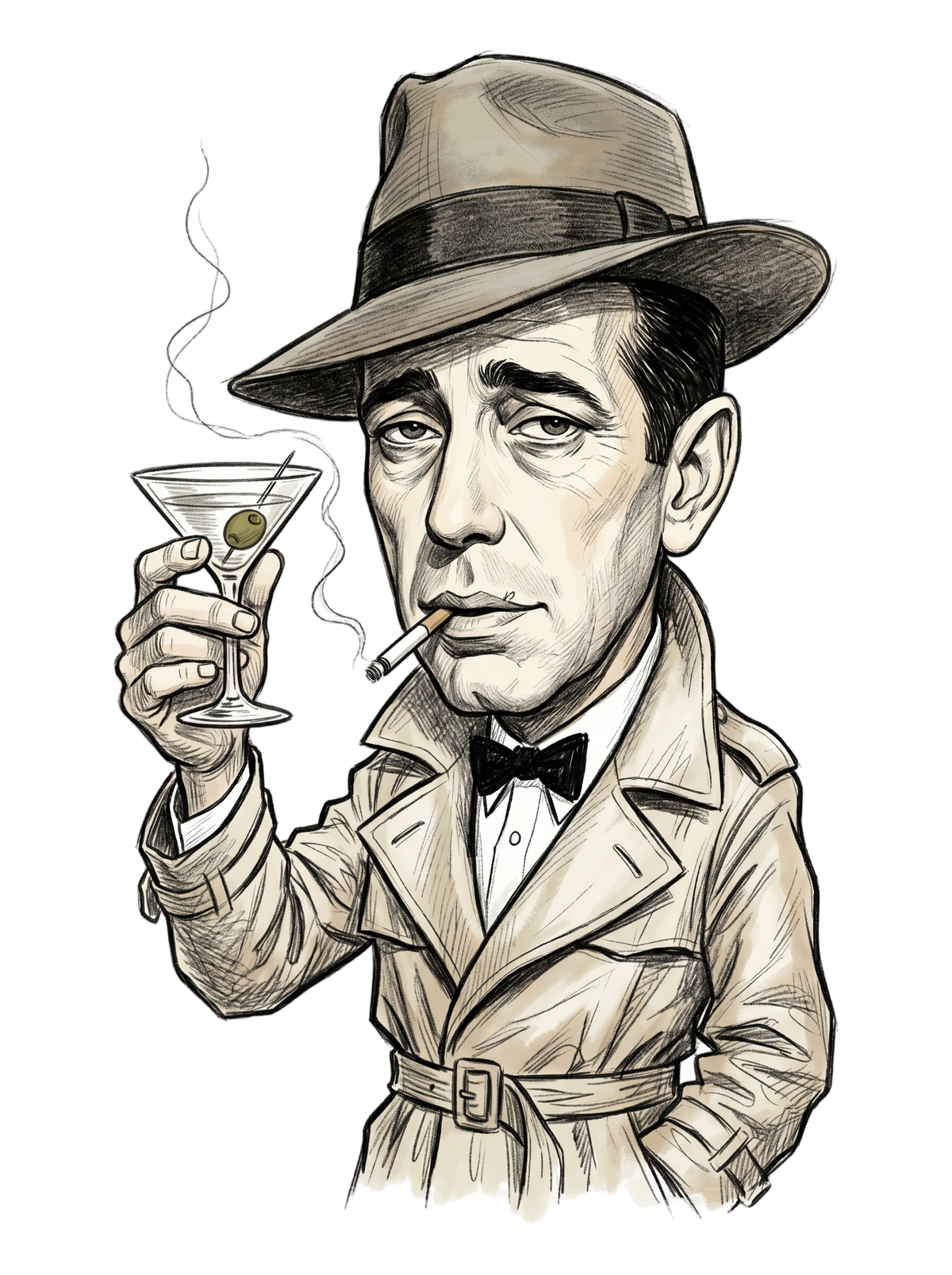 Lonely Barfly Noir Martini Toast Pencil Sketch Tee