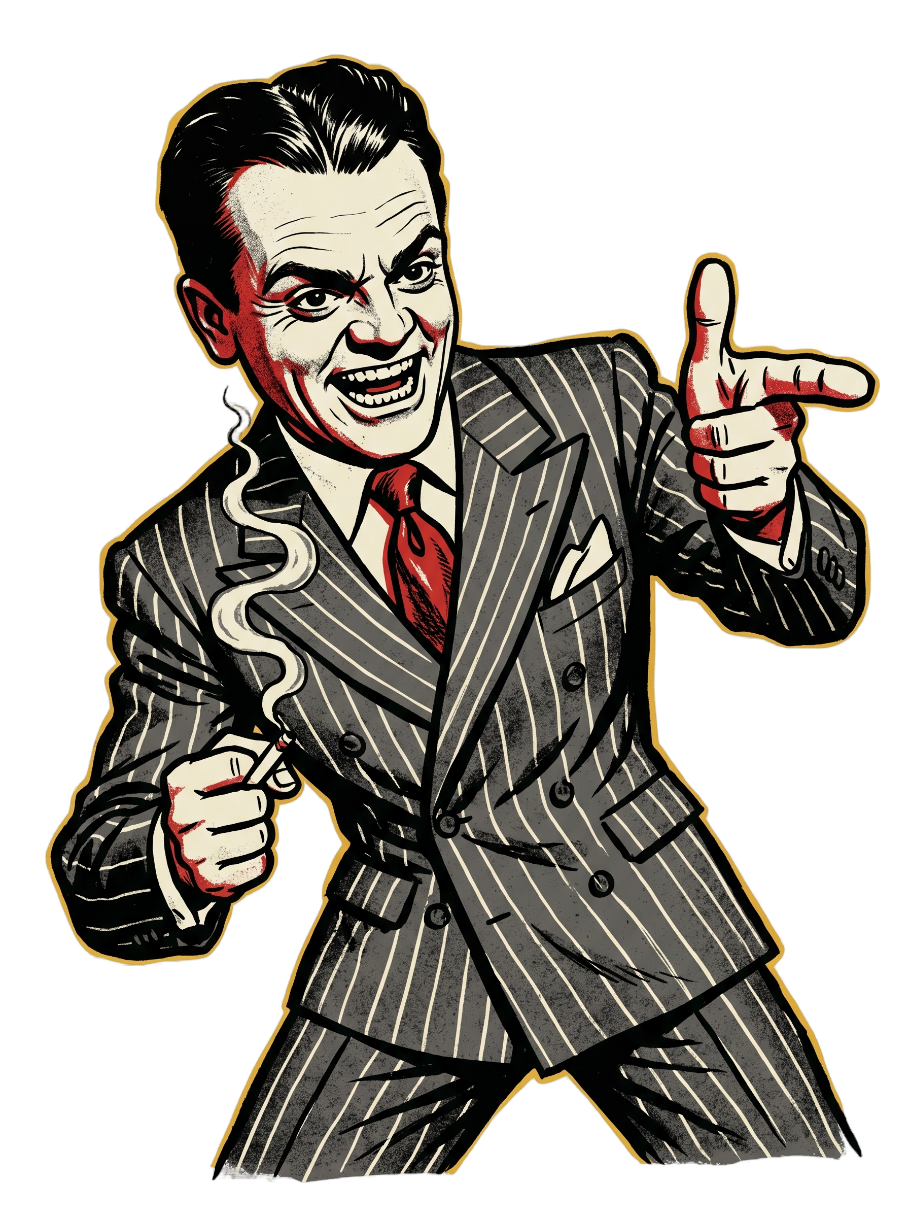 Pinstripe Gangster Finger-Gun Punk Caricature Tee