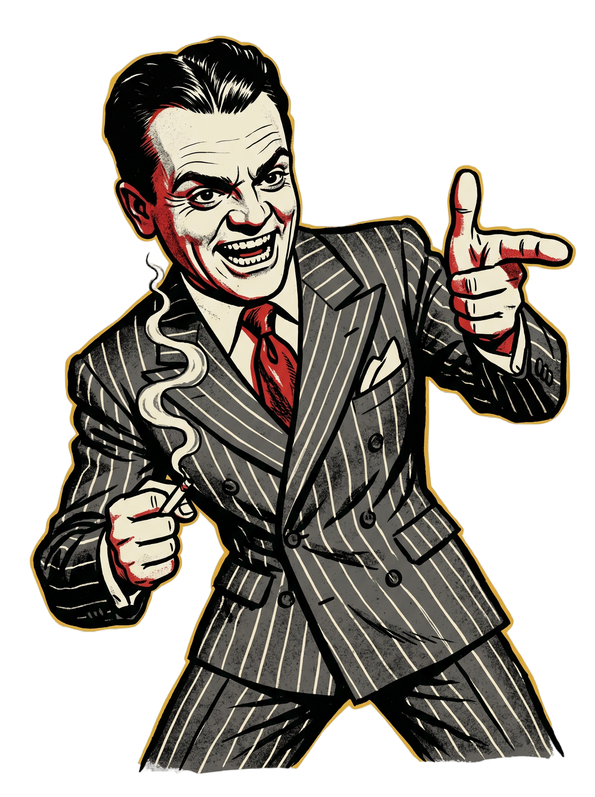 Pinstripe Gangster Finger-Gun Punk Caricature Tee