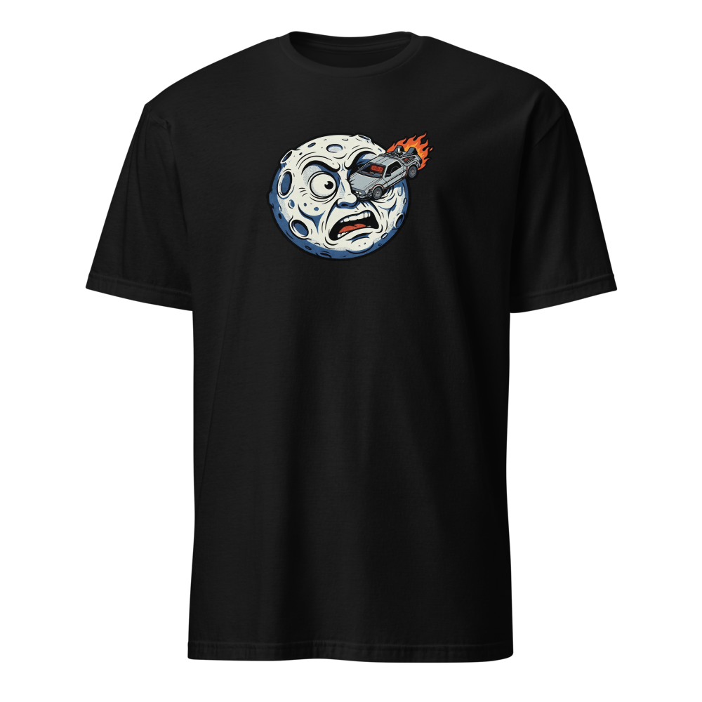 Silent Film Moon Crash Time Machine Movie Tee — Men's Basic Tee — black front view