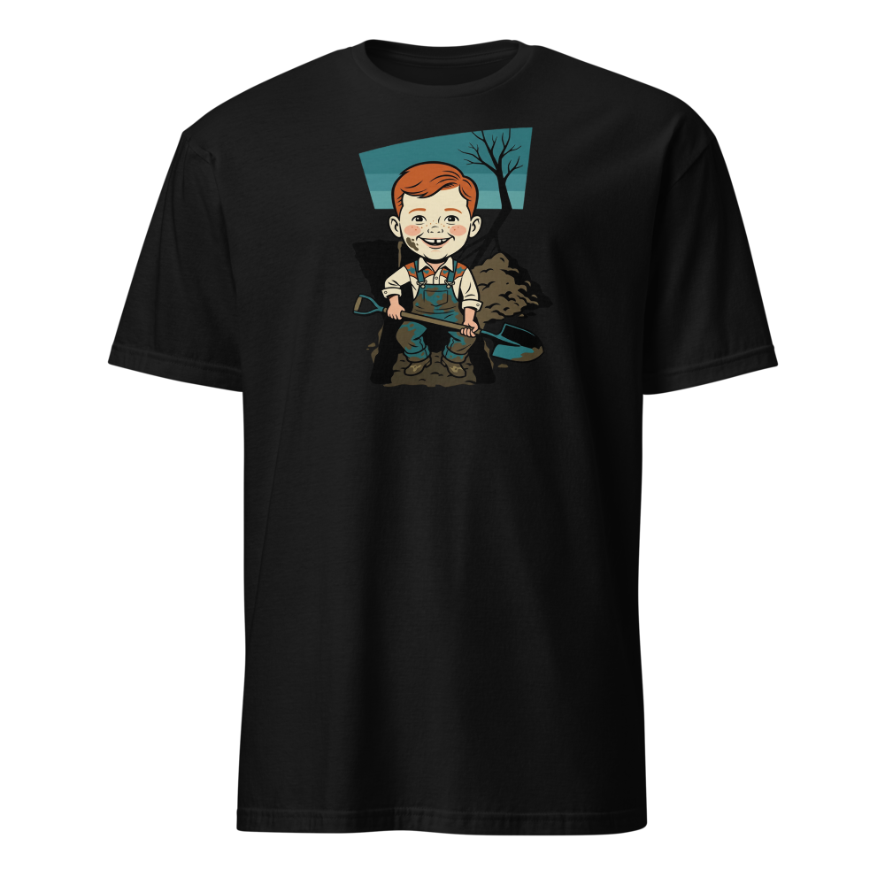 Suspicious Backyard Digger Vintage Poster Tee — black front view