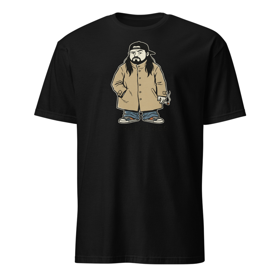 Silent Stoner Sidekick Trench Coat Punk Caricature Tee