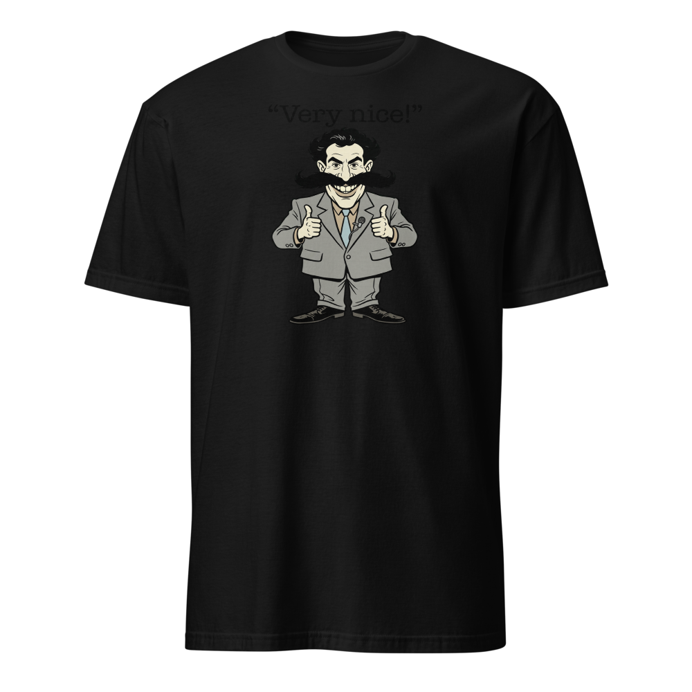 Very Nice Mustache Reporter Thumbs Up Comedy Tee — Men's Basic Tee — black front view