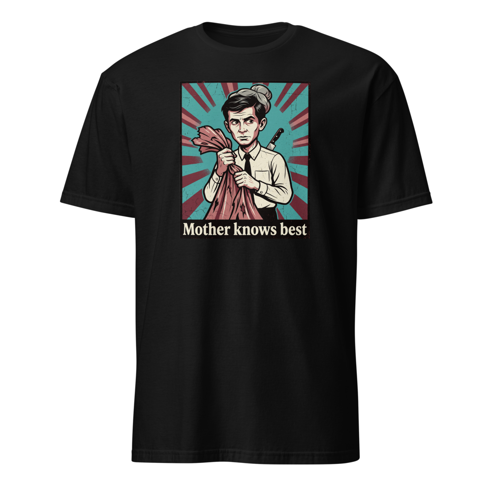 Mother Knows Best Motel Keeper Propaganda Tee — black front view