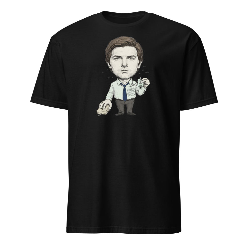 Split-Brain Office Drone Pencil Sketch Tee — black front view