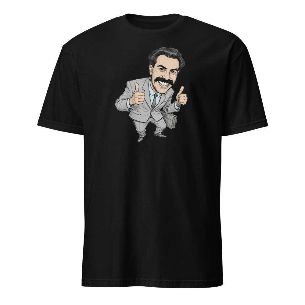 Very Nice Mustache Guy Pencil Sketch Comedy Tee — black front view