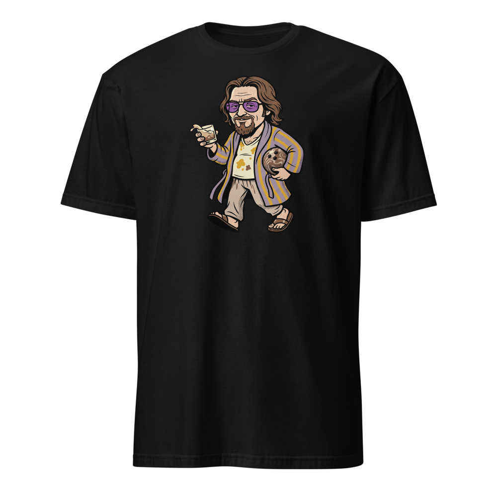 Slacker Bowling Bathrobe White Russian Pop Art Tee — Men's Basic Tee — black front view