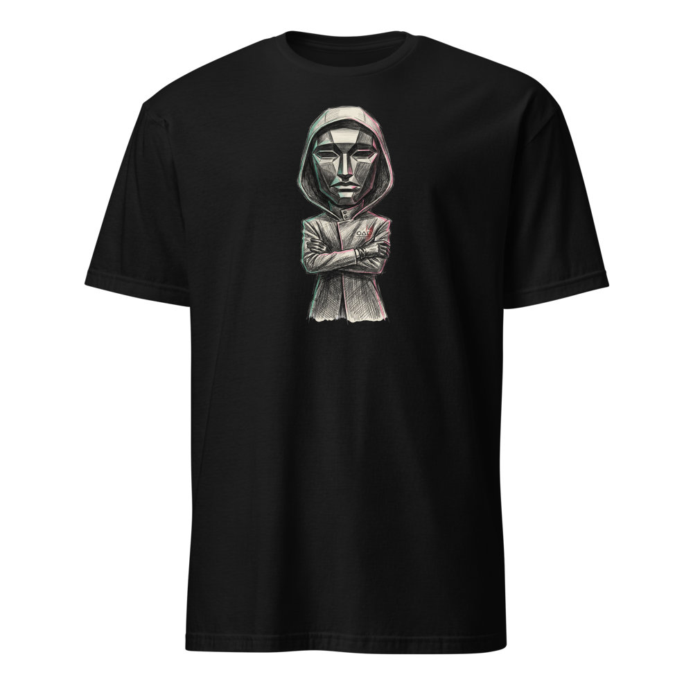 Masked Overseer Hooded Robe Sketch Tee — Men's Basic Tee — black front view