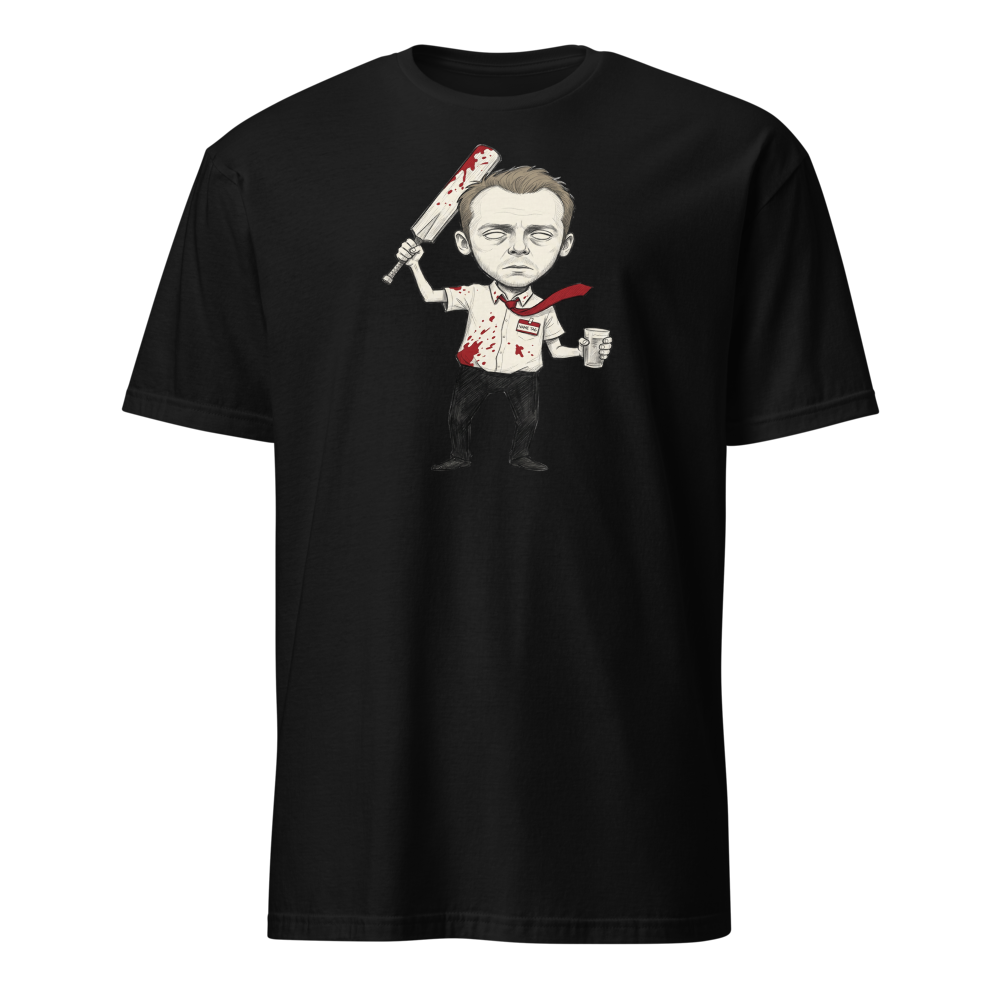Deadpan Pub Hero Cricket Bat Zombie Sketch Tee — Men's Basic Tee — black front view