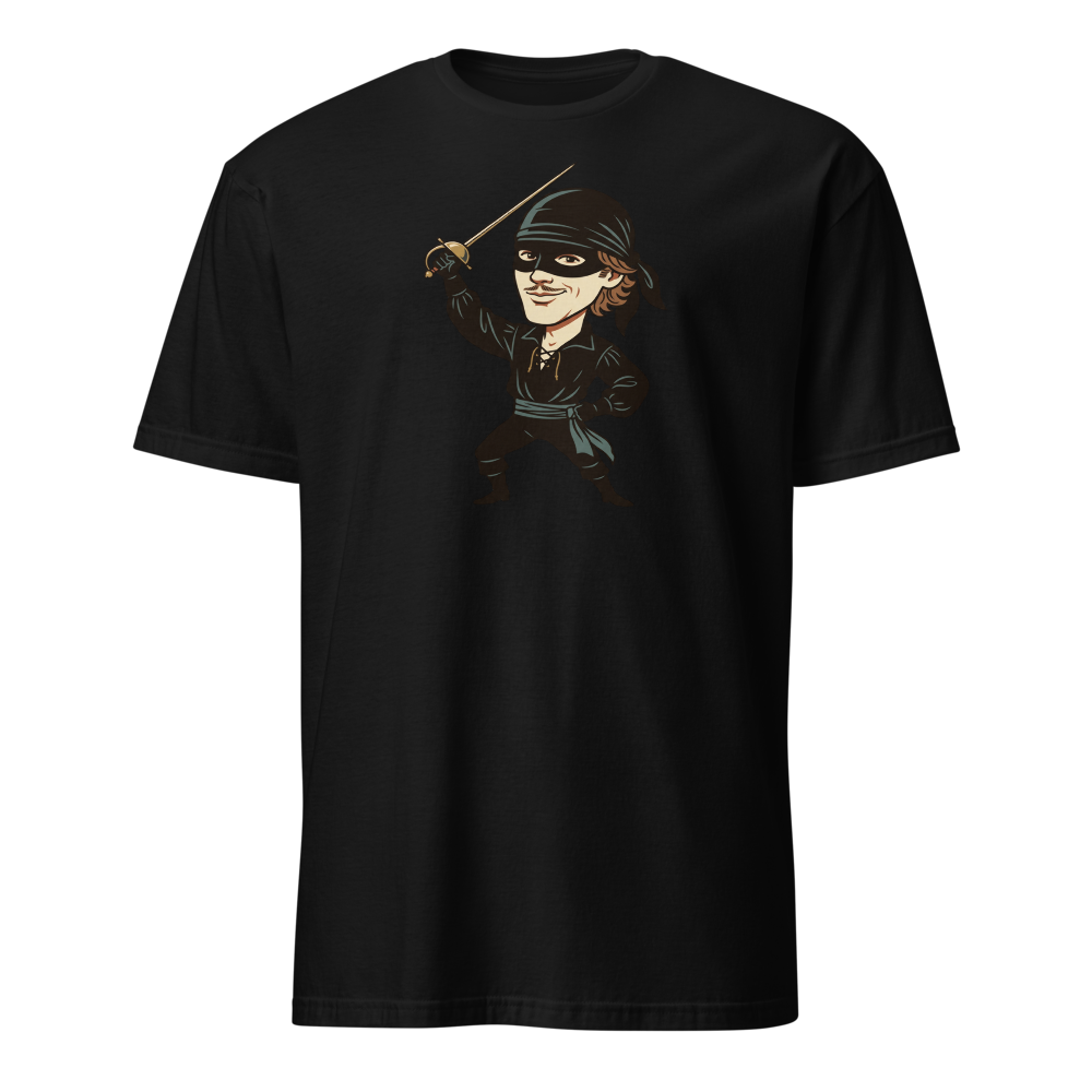 Masked Swashbuckler Vintage Pirate Poster Tee — Men's Basic Tee — black front view