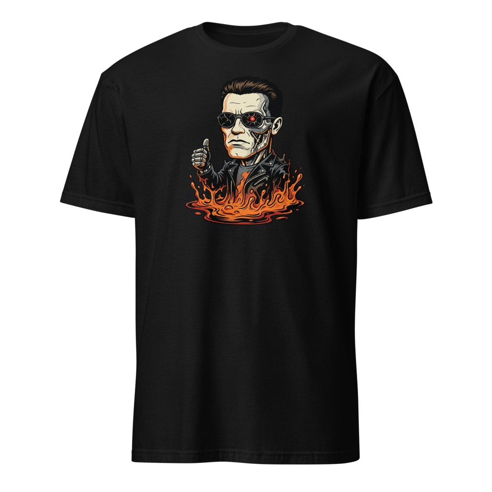 Molten Steel Thumbs Up Cyborg Comic Ink Tee — Men's Basic Tee — black front view