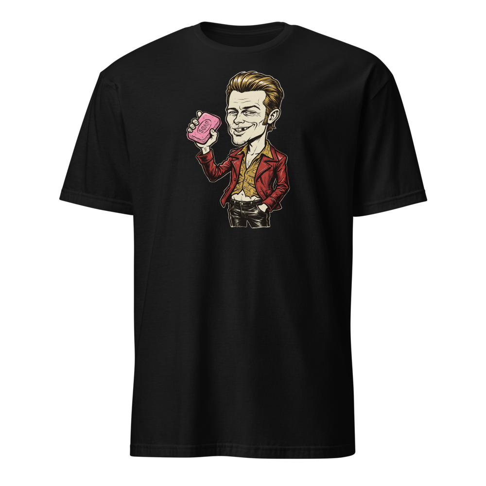 Soap-Pushing Anarchist Punk Caricature Tee — Men's Basic Tee — black front view