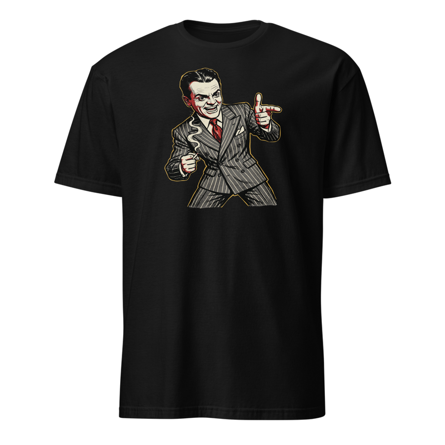 Pinstripe Gangster Finger-Gun Punk Caricature Tee
