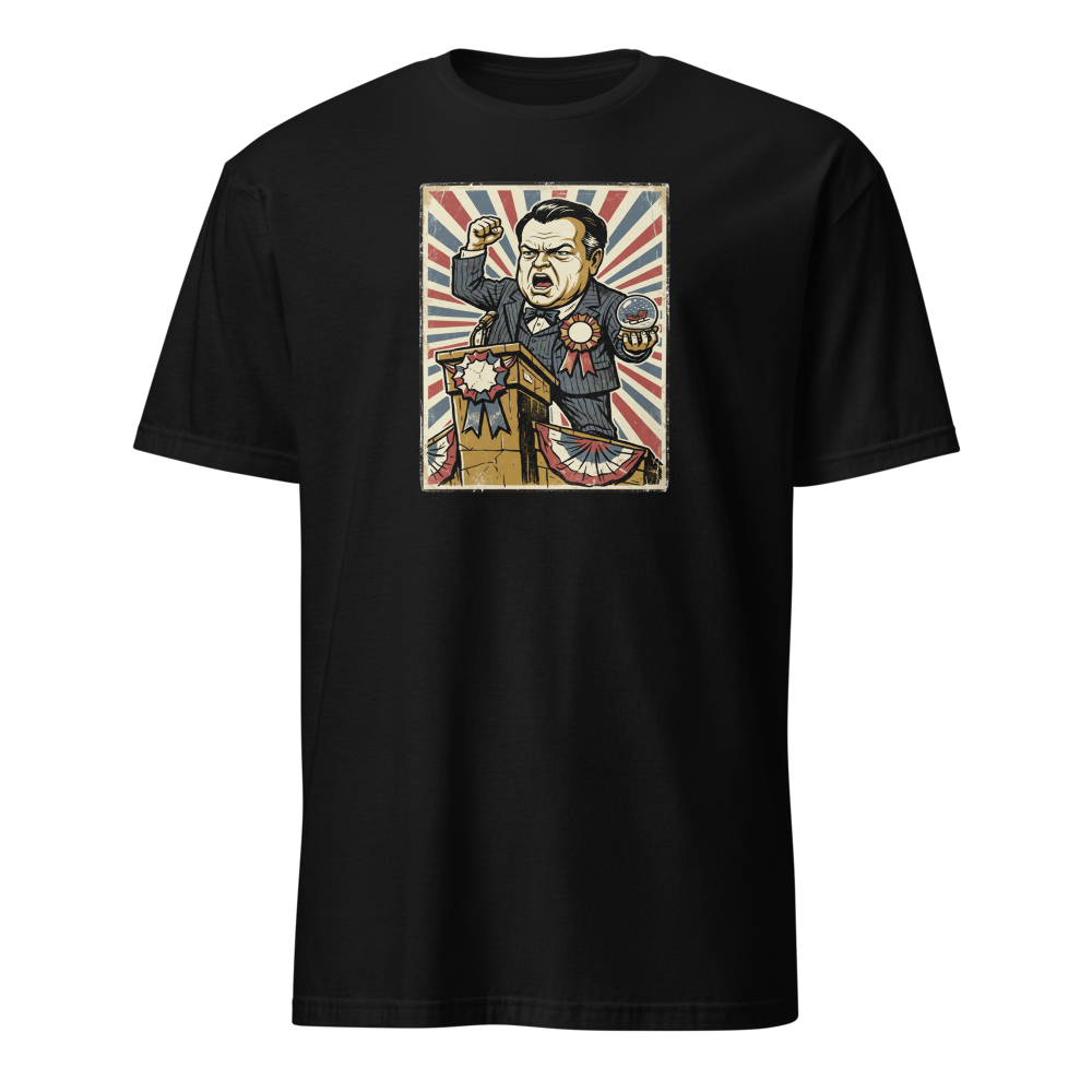 Rosebud Snow Globe Campaign Podium Propaganda Tee — black front view