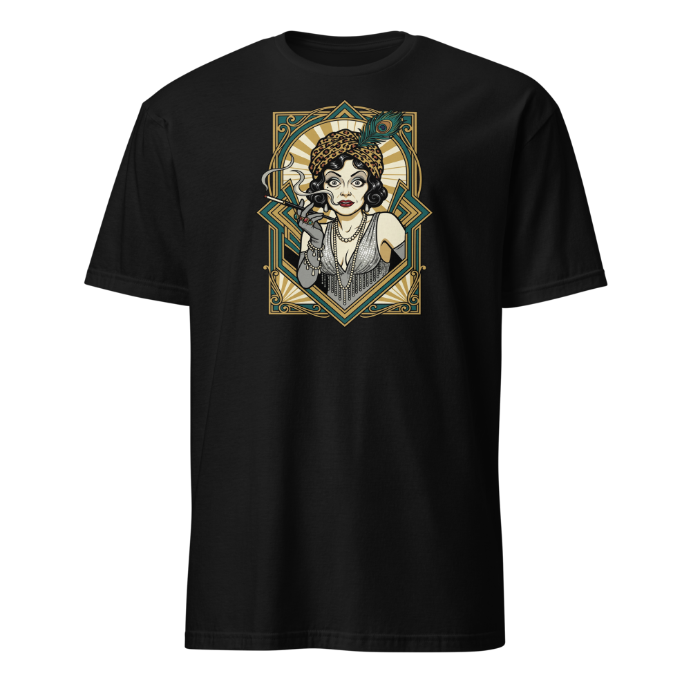 Silent Film Diva Art Deco Jazz Age Glamour Tee — black front view