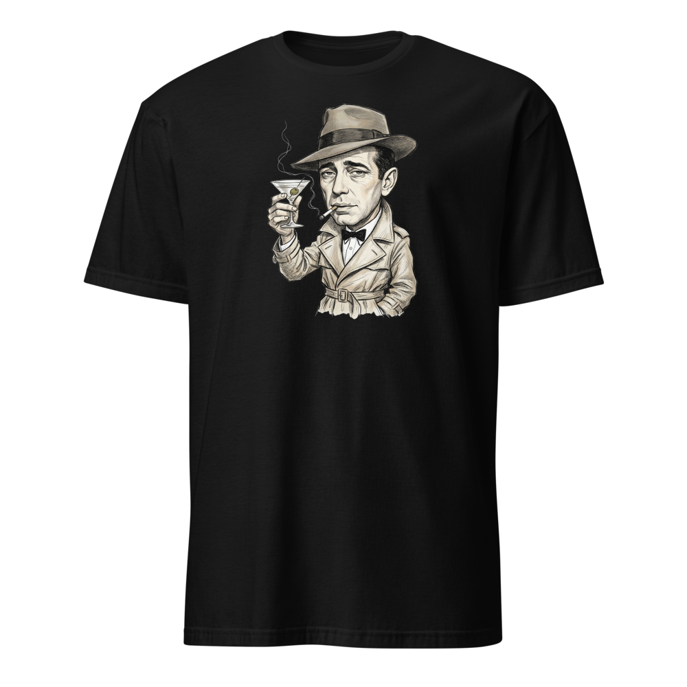 Lonely Barfly Noir Martini Toast Pencil Sketch Tee — black front view