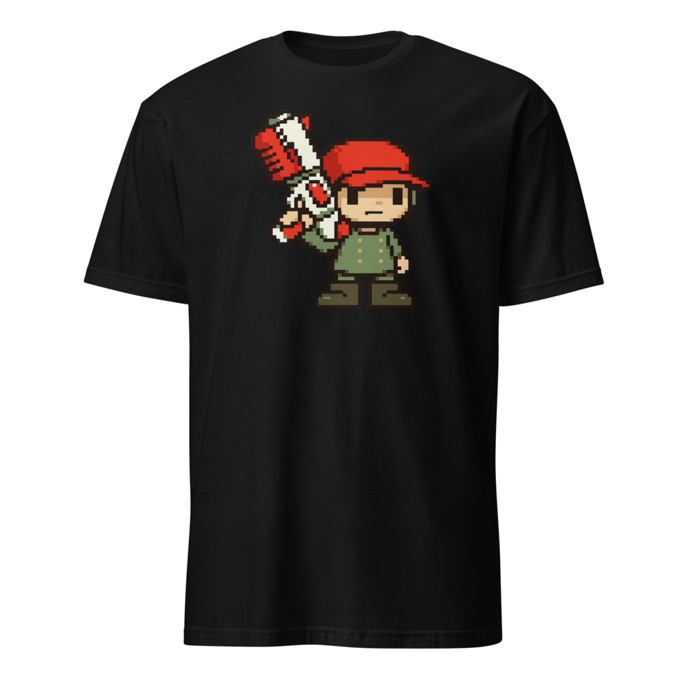 Silent Pixel Hero Oversized Blaster Retro Tee — black front view