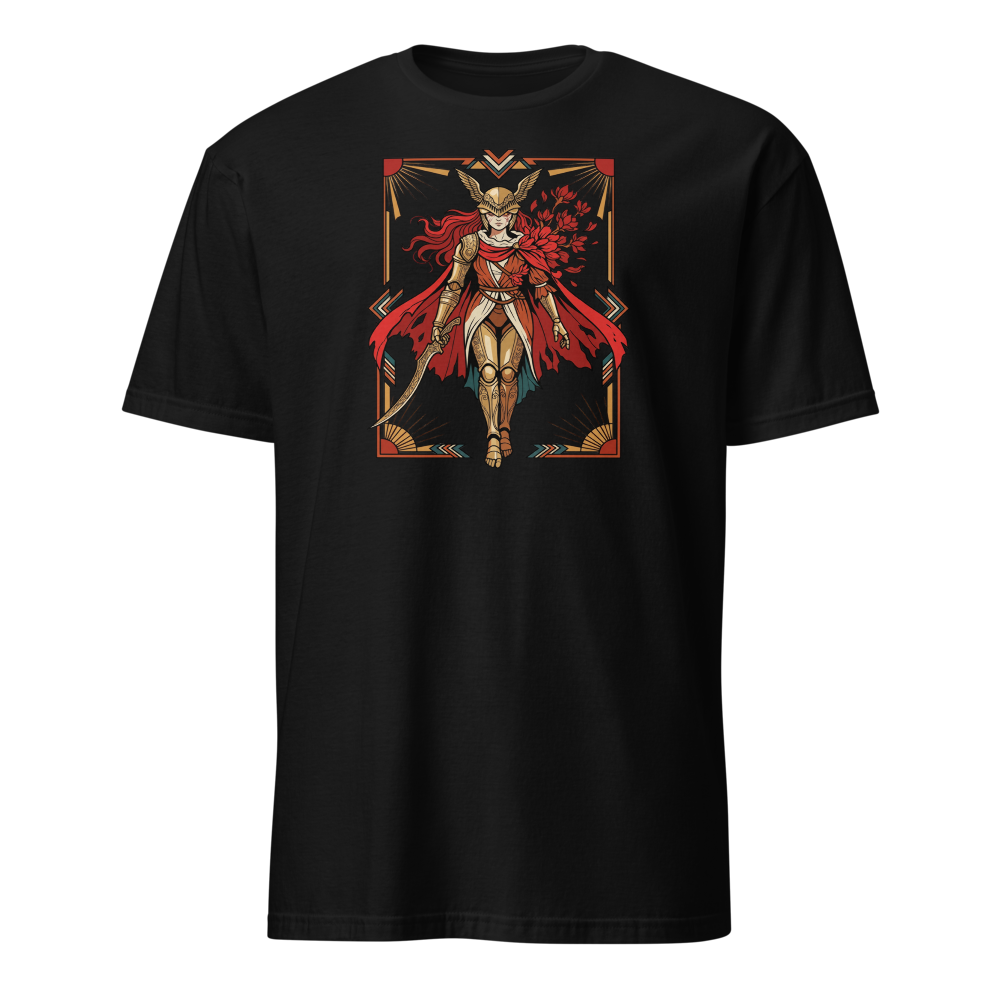 Deco Valkyrie Scarlet Bloom Knight Graphic T-Shirt — black front view