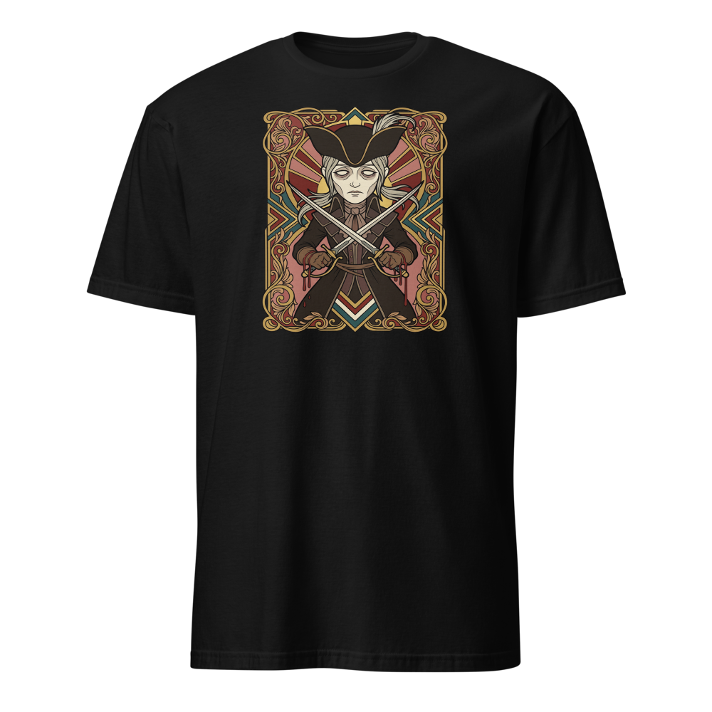 Clocktower Hunter Twin Blades Deco Duel Tee — black front view