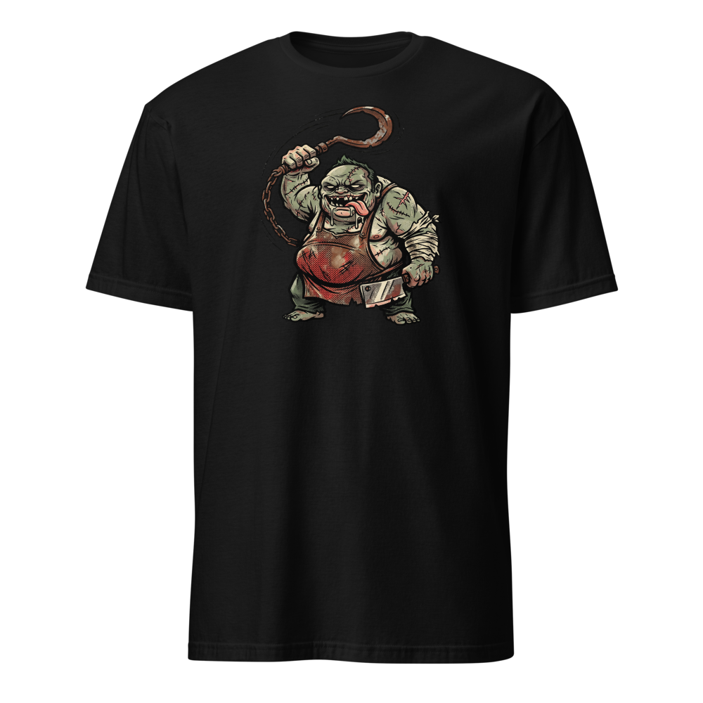 Butcher Hook Pop Art Halftone Gaming Tee — black front view