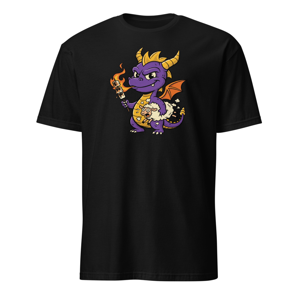 Purple Dragon Marshmallow Roast Retro Gamer Tee — black front view