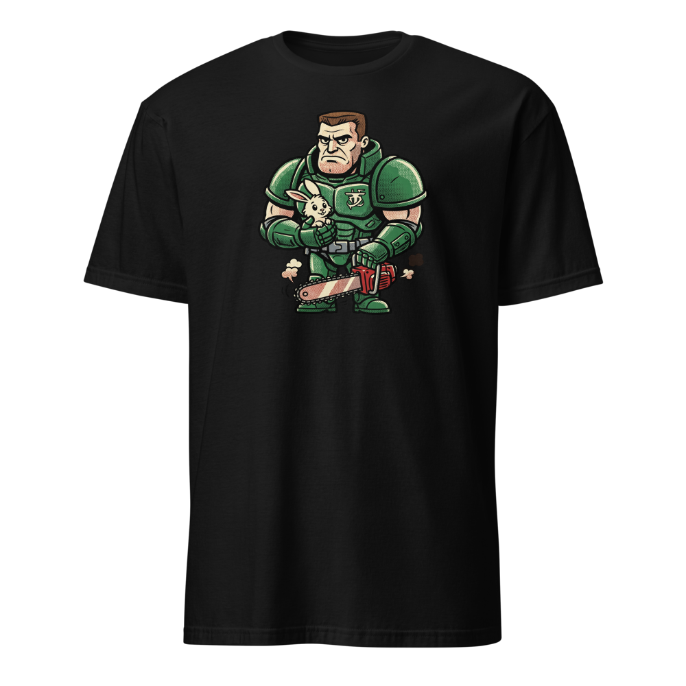Space Marine Bunny Hug Halftone Pop Art Tee — black front view