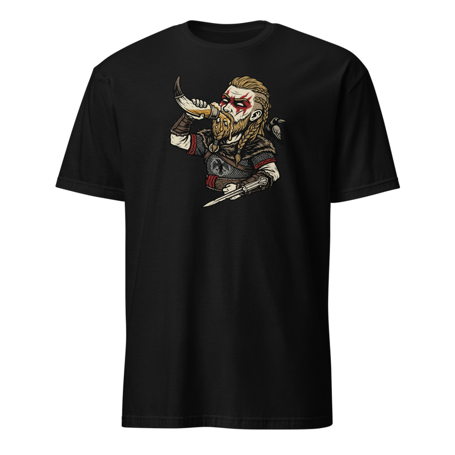 Viking Raider Mead Horn Hidden Blade Woodcut Tee