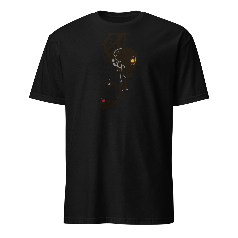 Sarcastic Ceiling AI Dangling Cake Silhouette Tee — black front view