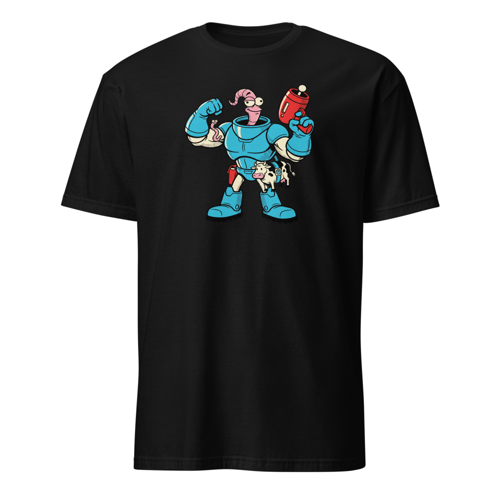 Worm Hero Super Suit Retro Gamer Graphic Tee — black front view