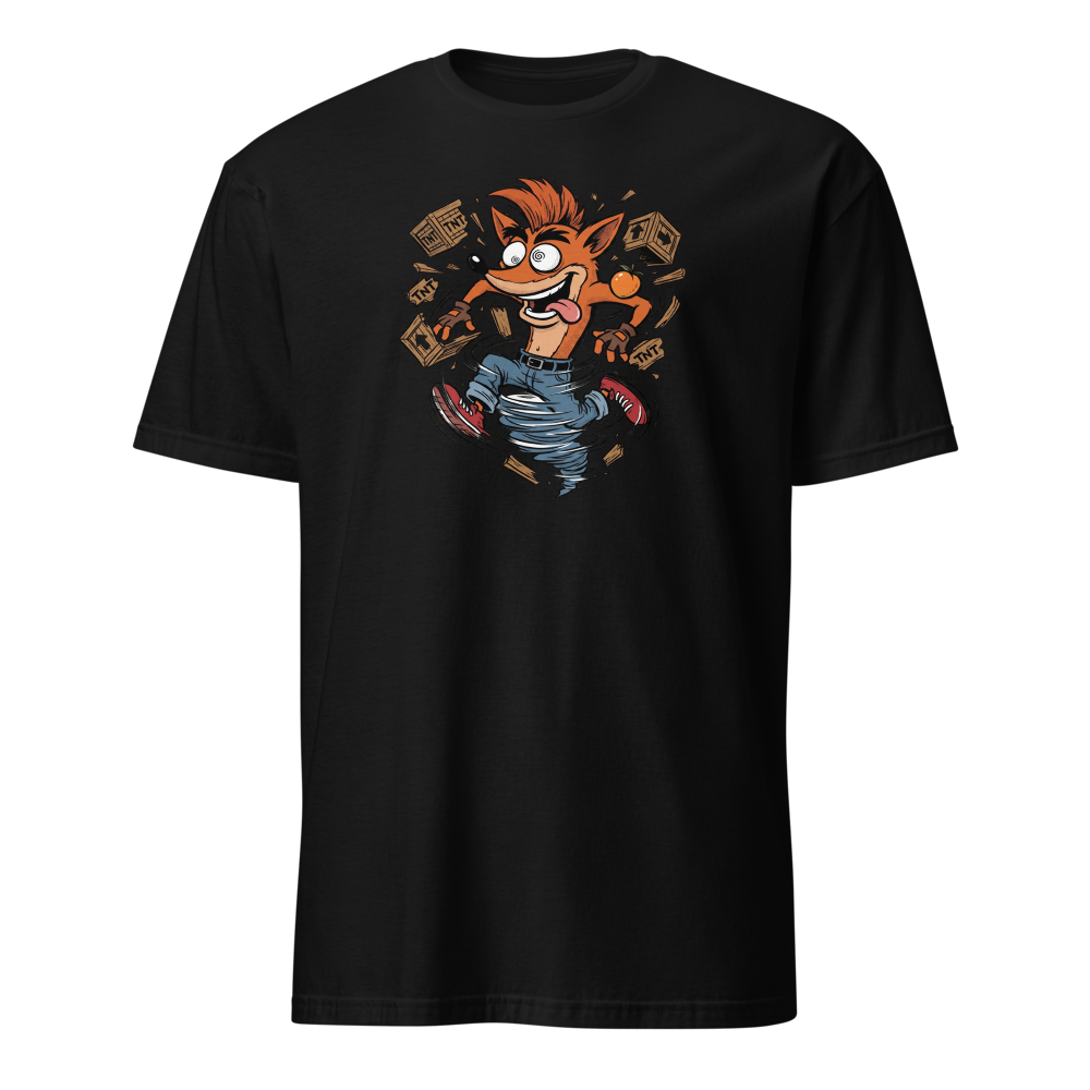 Spin Attack Marsupial Crate Smasher Retro Gaming Tee â€” Black front view