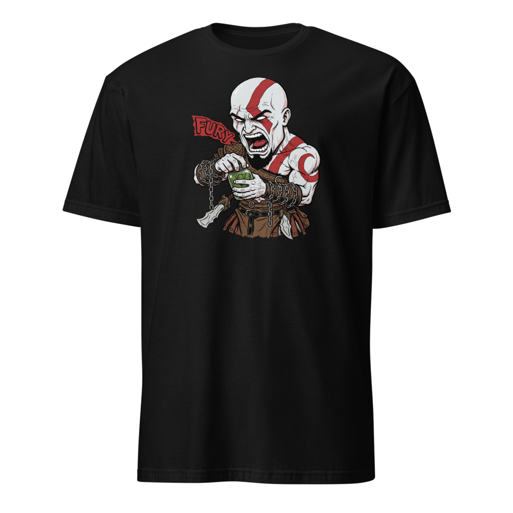 Spartan Rage Pickle Jar Comic Ink Gamer Tee â€” Black front view