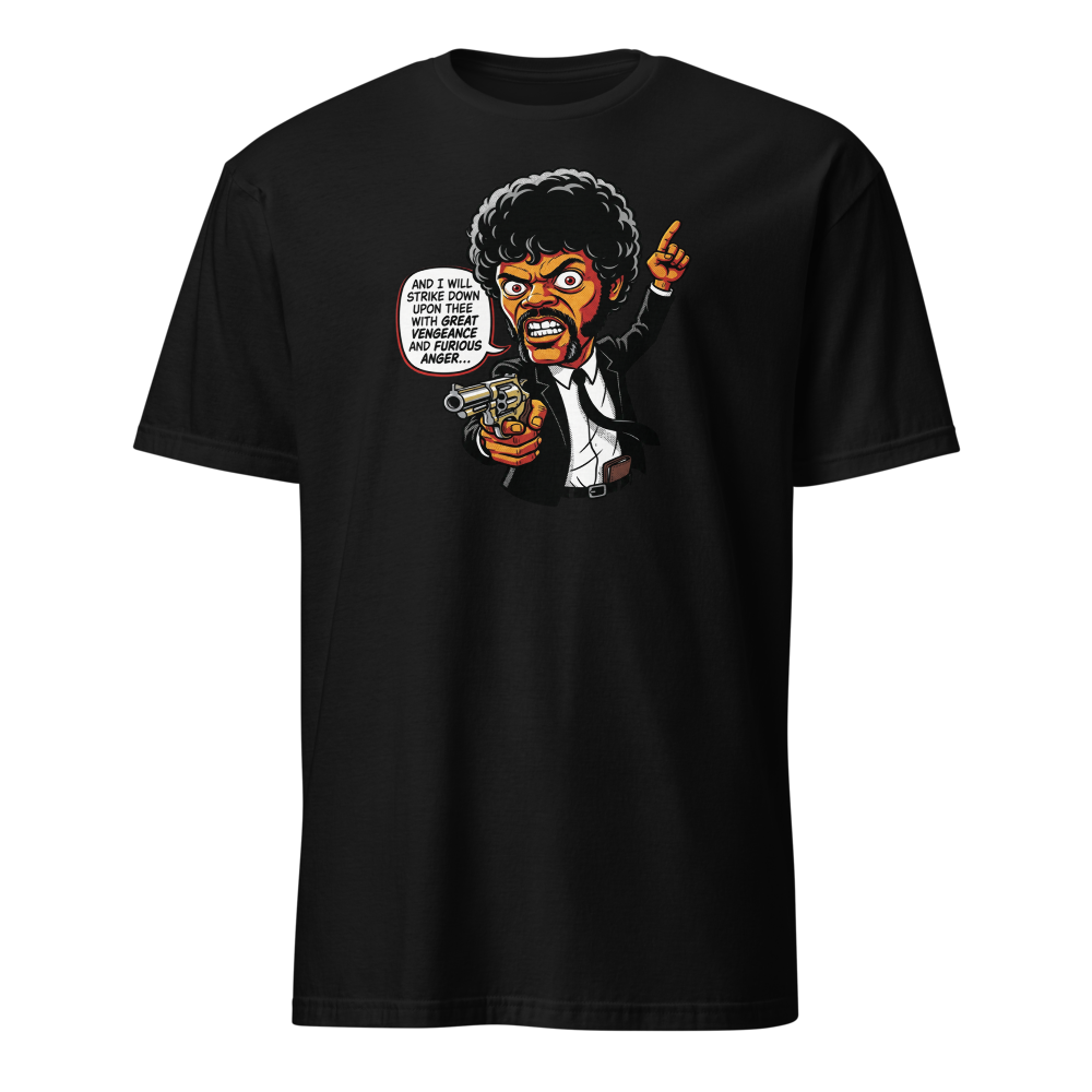 Righteous Hitman Halftone Pop Art Movie Tee — black front view