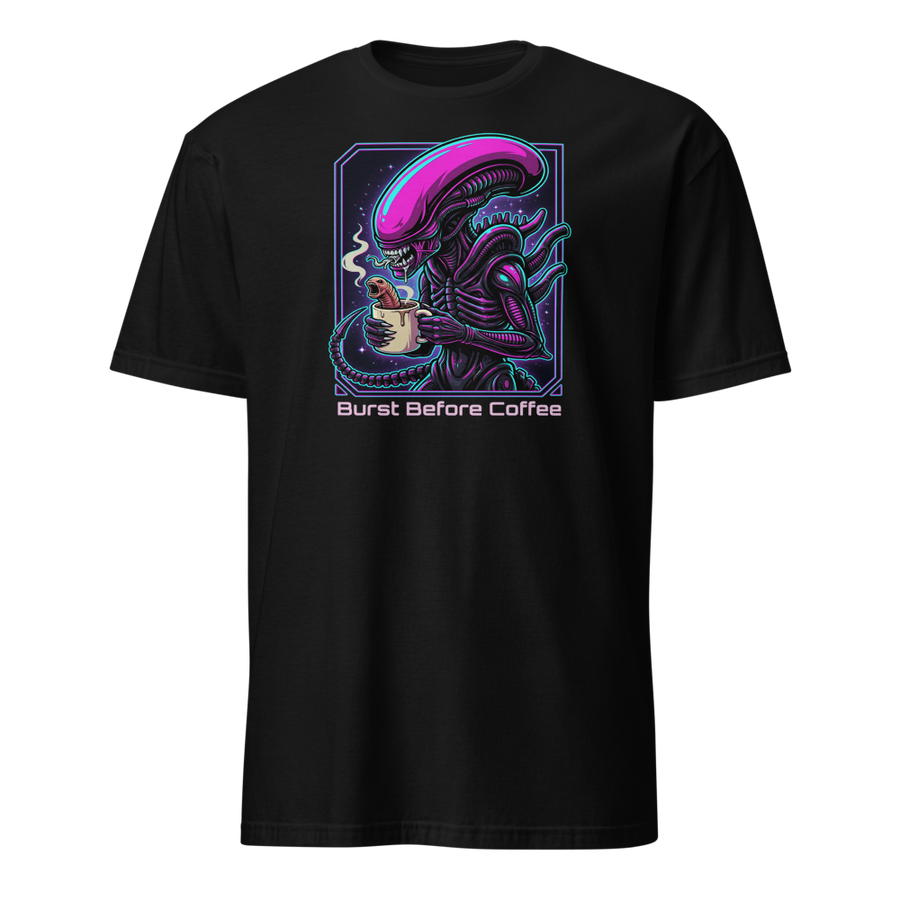 Burst Before Coffee Cyberpunk Alien Horror Tee
