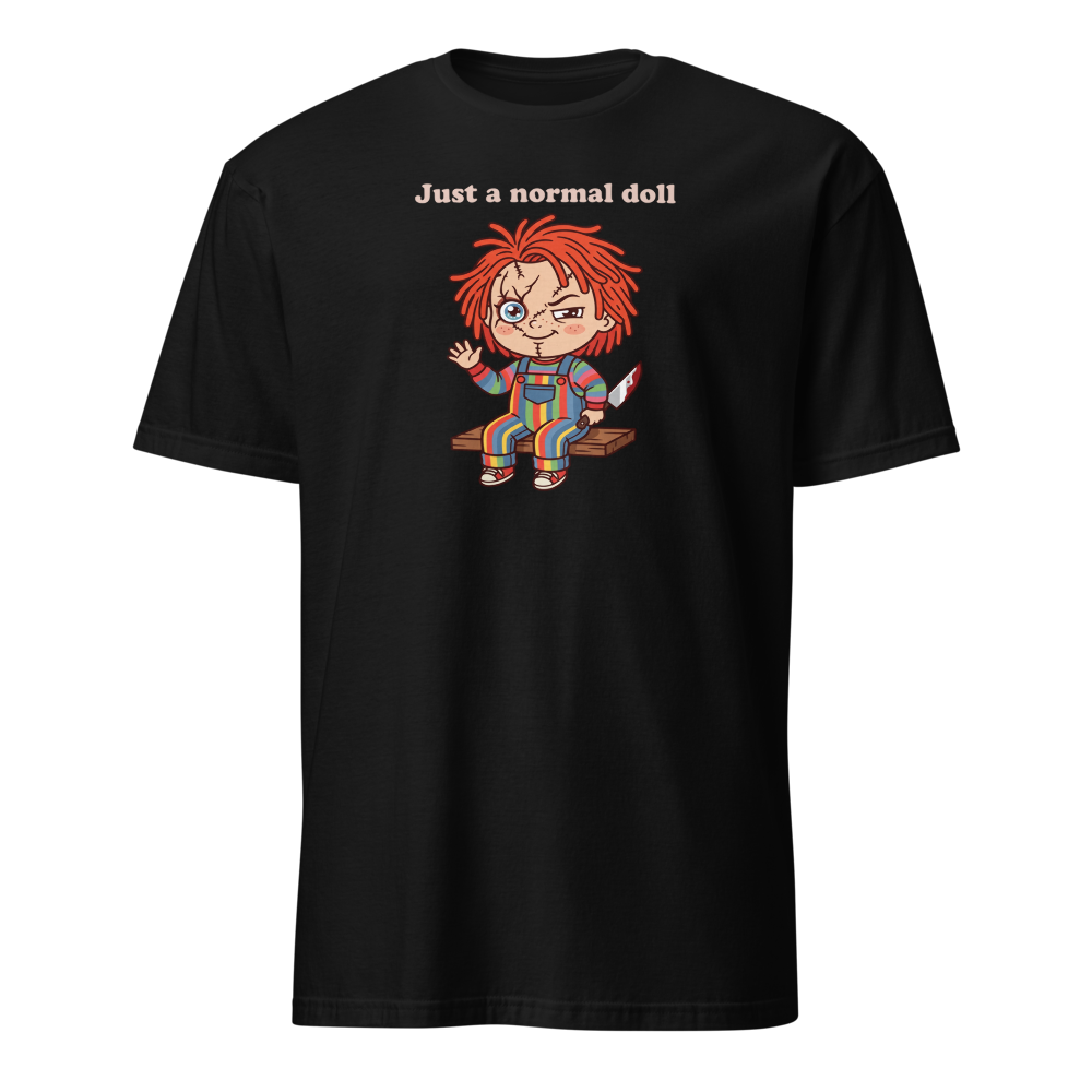 Just A Normal Doll Kawaii Killer Toy Horror Tee — black front view