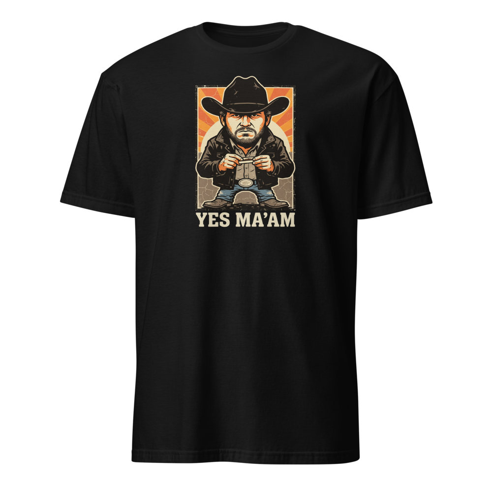 Yes Ma'am Ranch Hand Sunset Cowboy Western Tee — black front view