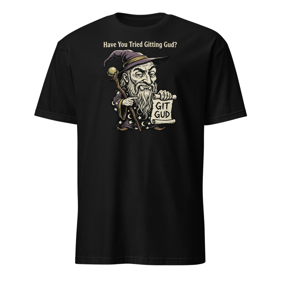 Git Gud Wizard Mentor Woodcut Gamer Meme Tee