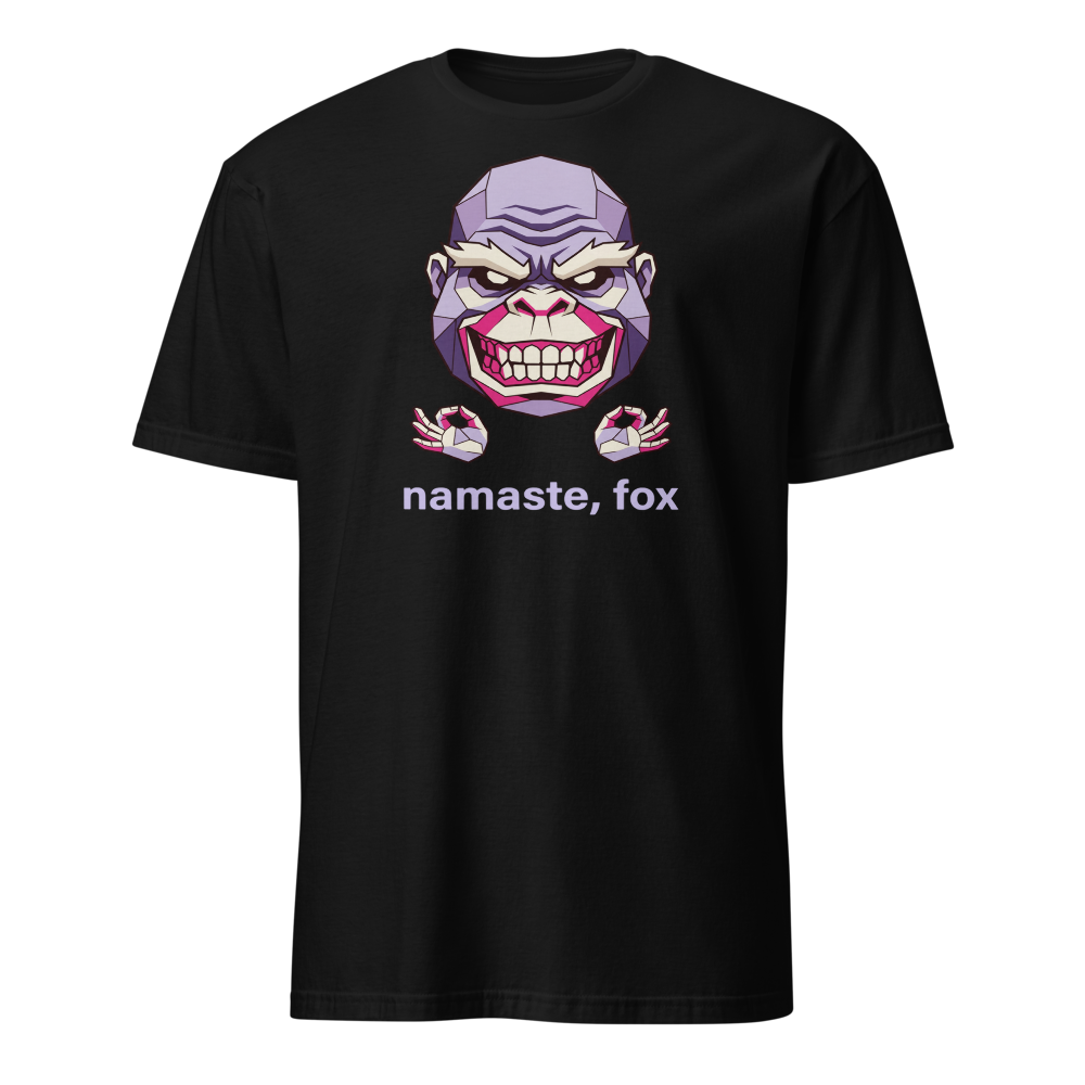 Namaste Fox Meditating Ape Boss Low Poly Tee — black front view