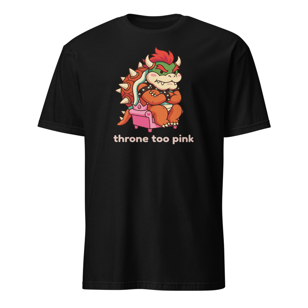 Grumpy Koopa King Tiny Pink Throne Chibi Tee — black front view