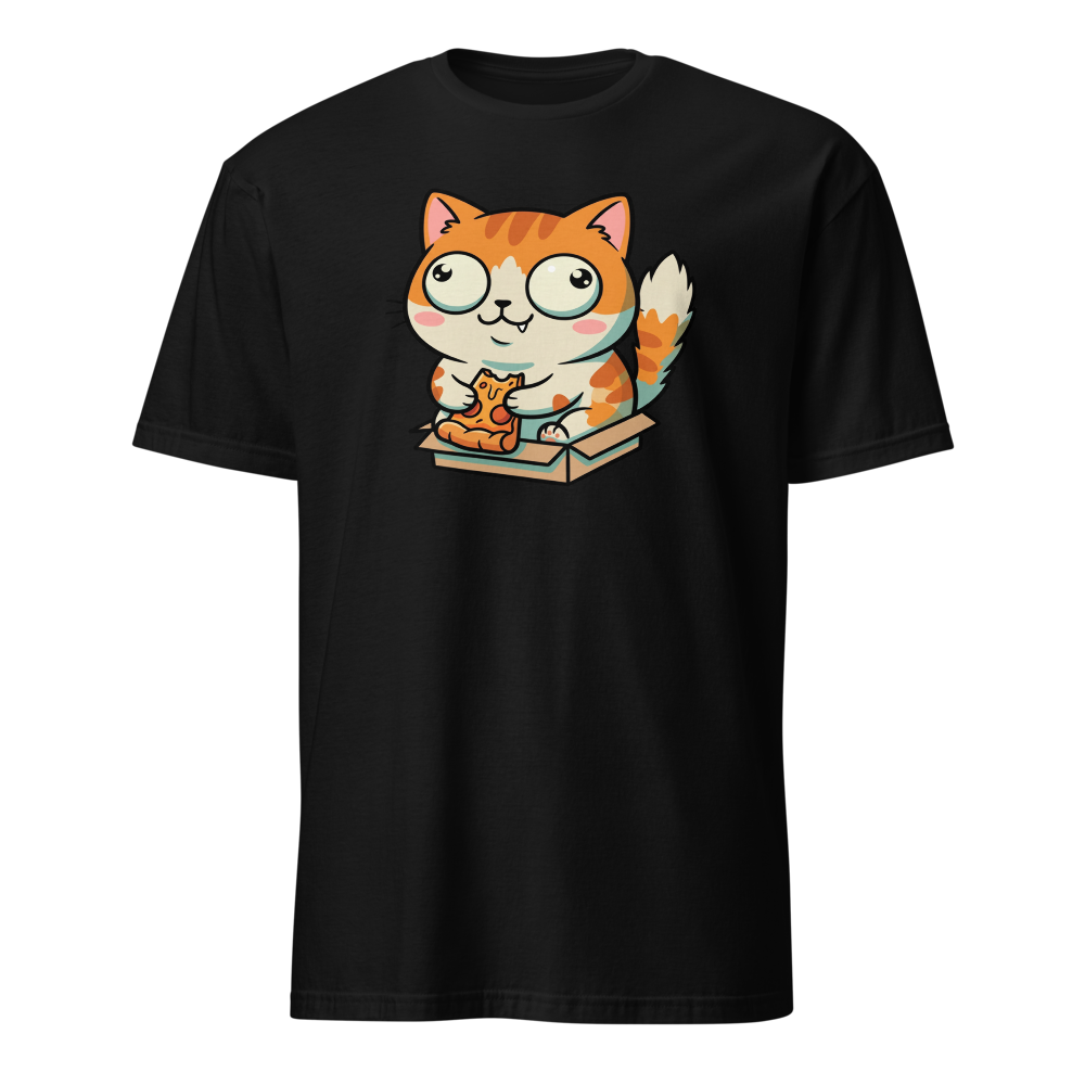 Chibi Pizza Cat Cardboard Box Zoomies Kawaii Tee — Classic Tee — black front view