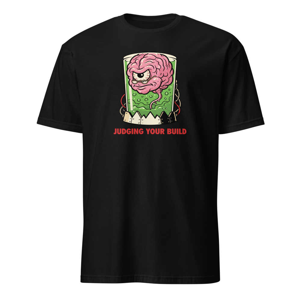 Judging Your Build Brain in a Jar Boss Tee — Classic Tee — black front view