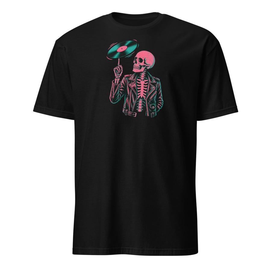 Riso Skeleton Vinyl Spin Gig Poster Punk Rock Tee
