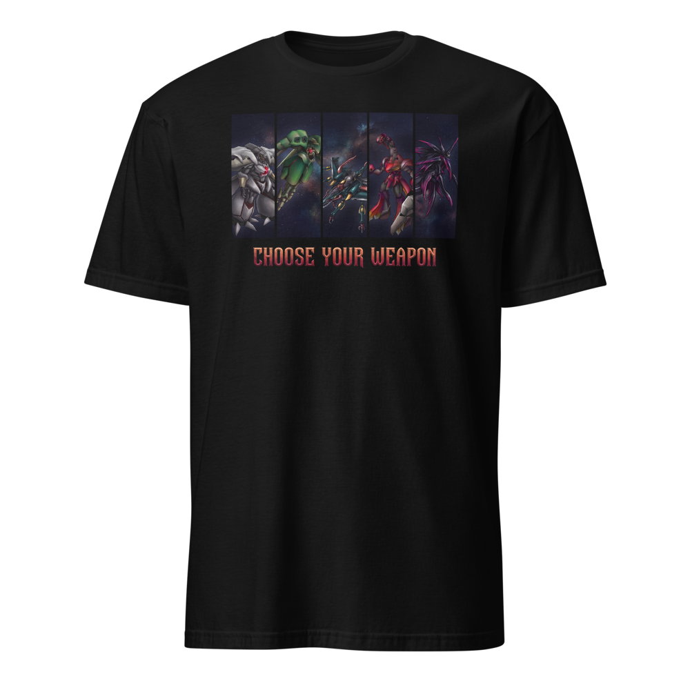 Choose Your Weapon Retro RPG Boss Roster Tee — black front view