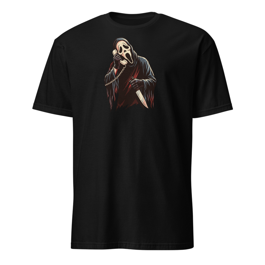 Masked Phone Caller On Hold Halftone Horror Tee